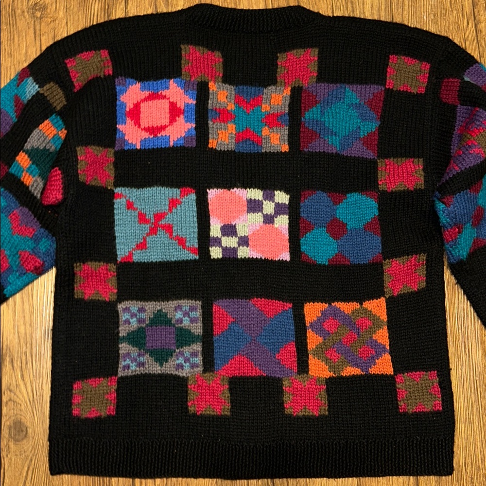 L.L. Bean Black Multicolor Patchwork Cardigan - image 13